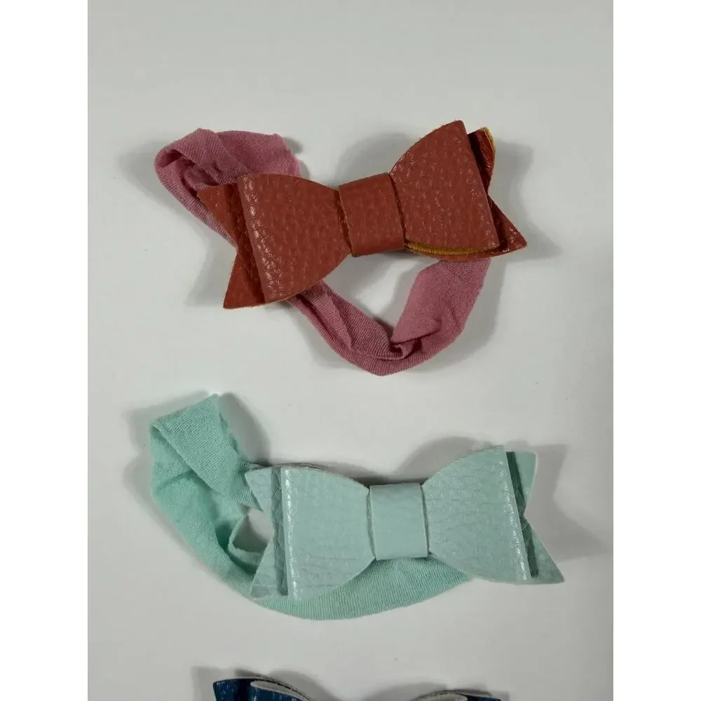 Small Shop Bow Baby Headband Set of 4 Faux Leather Nylon Bows
